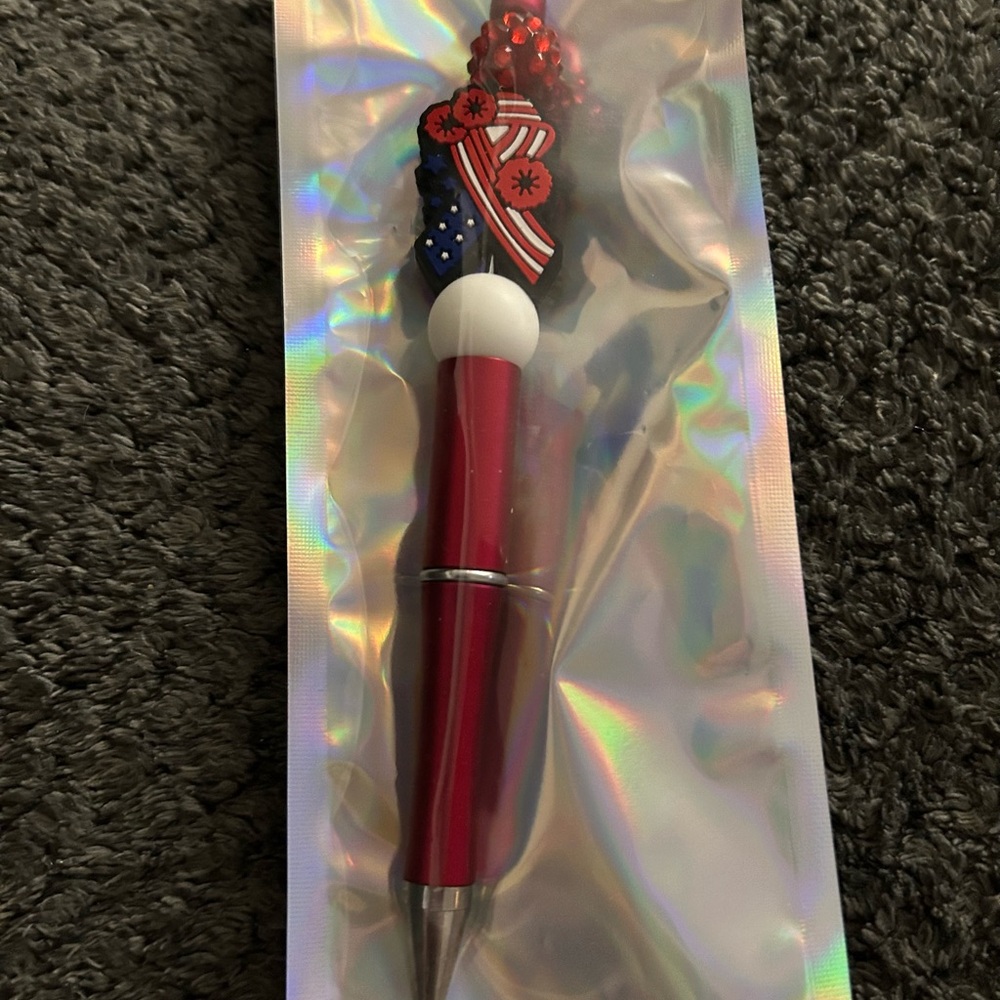 Handcrafted Red Patriotic ribbon Ballpoint Pen with Decorative Top